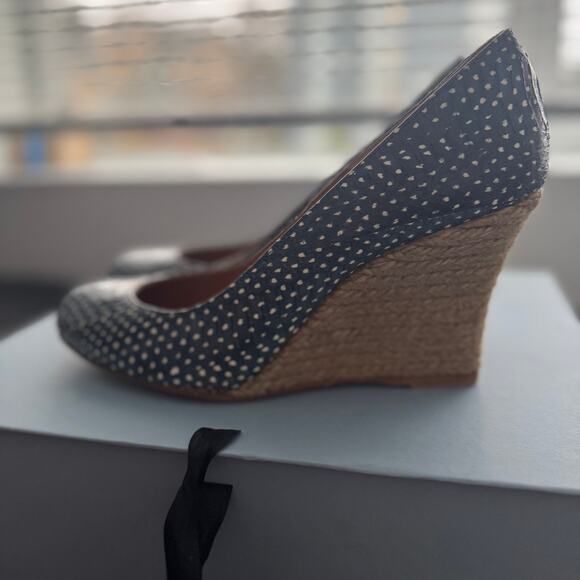 NIB Lanvin Snakeskin Embossed Dotted Espadrille Wedges in Bleu Marine - Picture 5 of 12